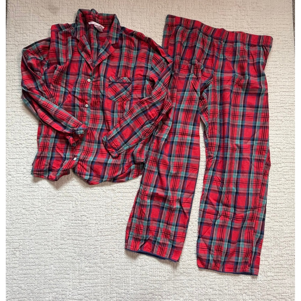 Victoria's Secret Red Plaid Pajama Set XL Dream Embroidery Cotton PJ Pants Top